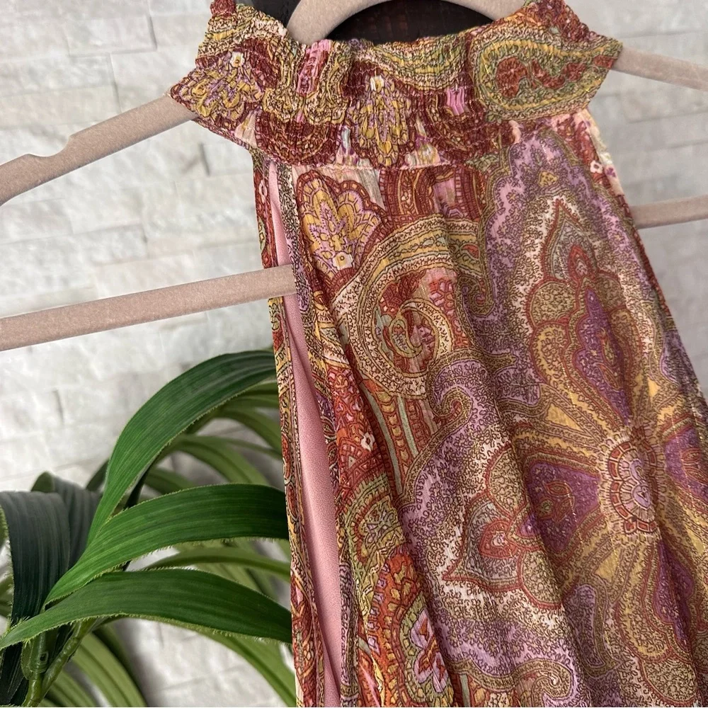 Liu Jo Boho Paisley Halter Smocked Made in Italy Maxi Floor Length Dress Size 8
